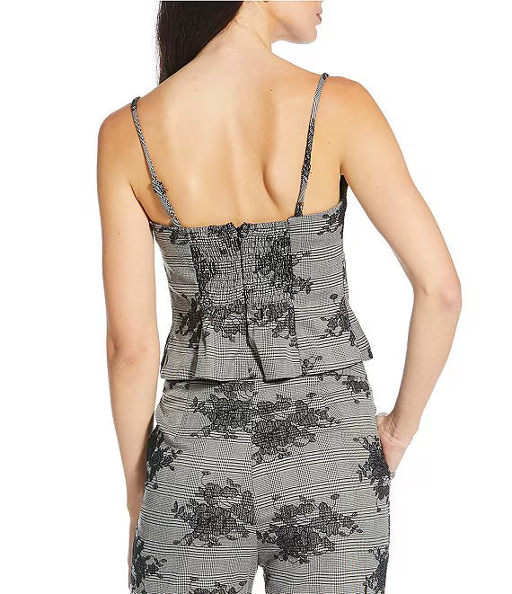 Heather Woven Embroidered Square Neck Top