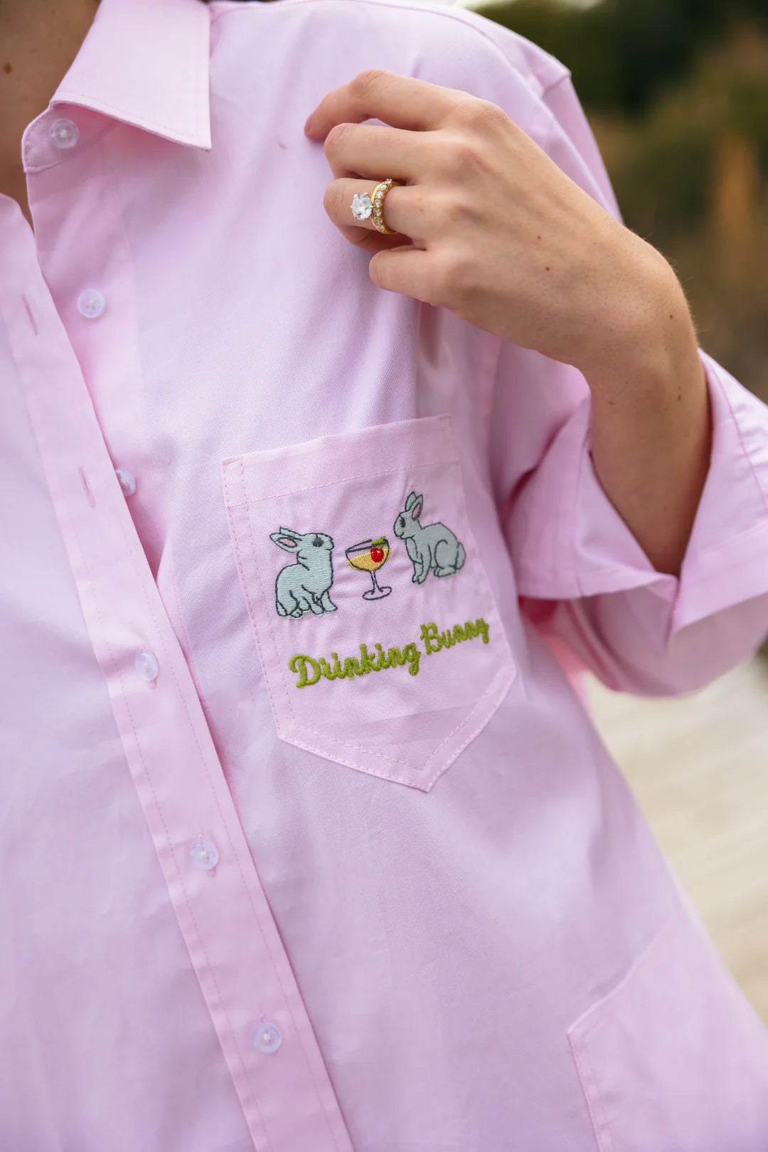 Drinking Bunny Shirtdress- Pink