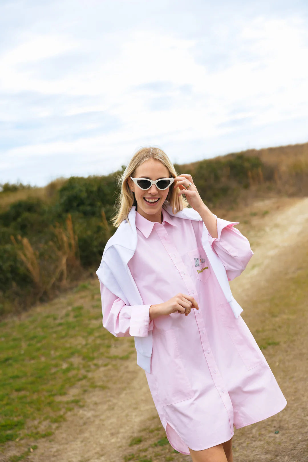 Drinking Bunny Shirtdress- Pink