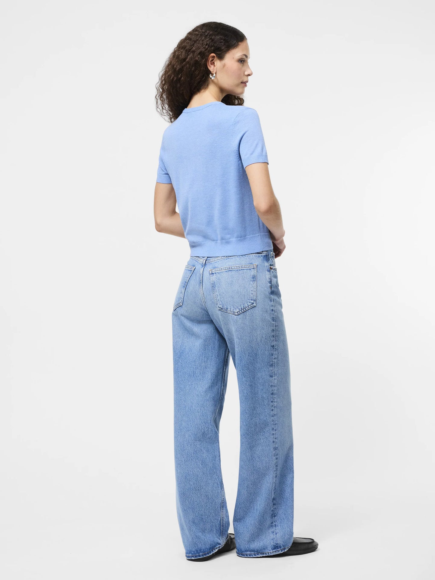 Nola Fine Knit Short Sleeve Sweater- Thistle Blue