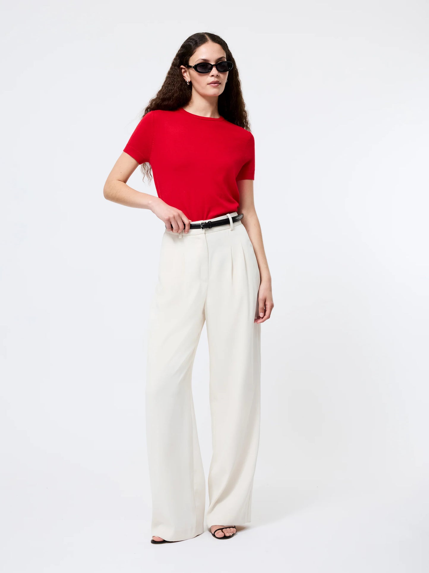 Nola Fine Knit Short Sleeve Sweater-Mars Red