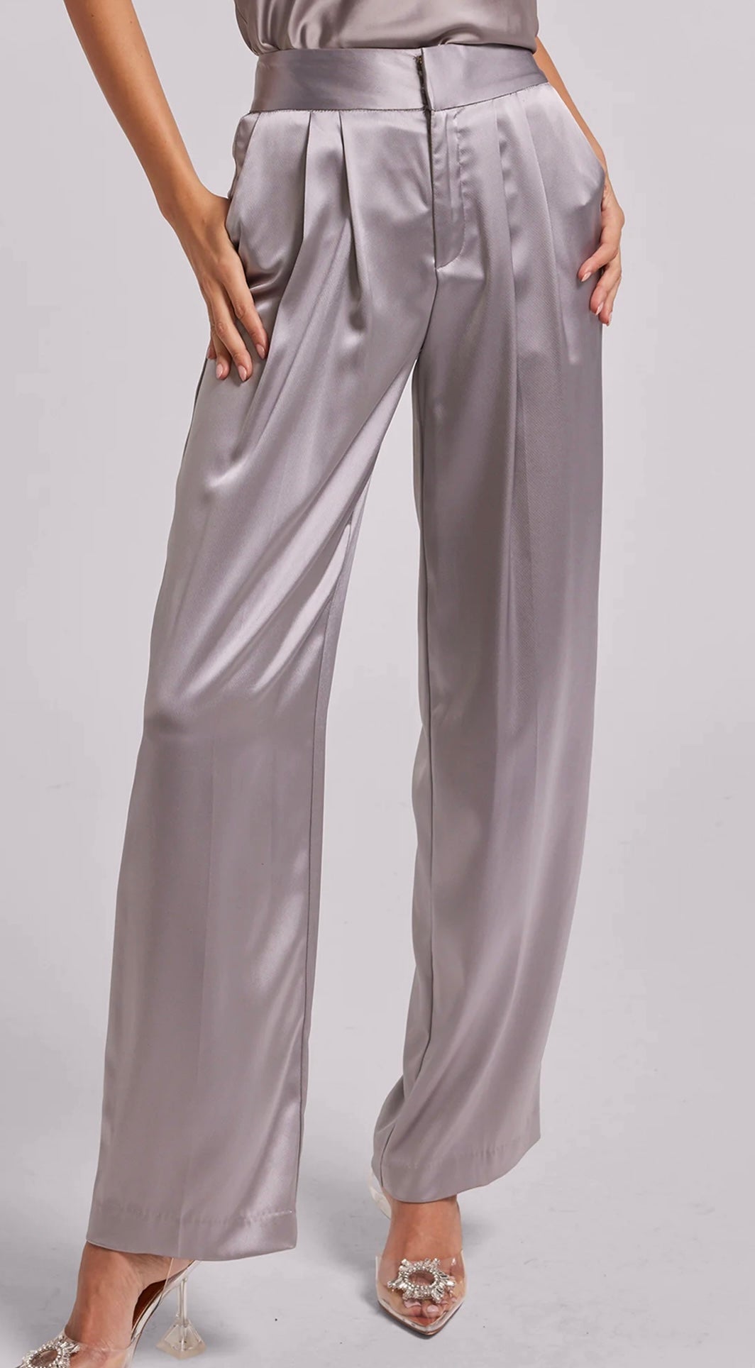 Keaton Satin Pants - Silver