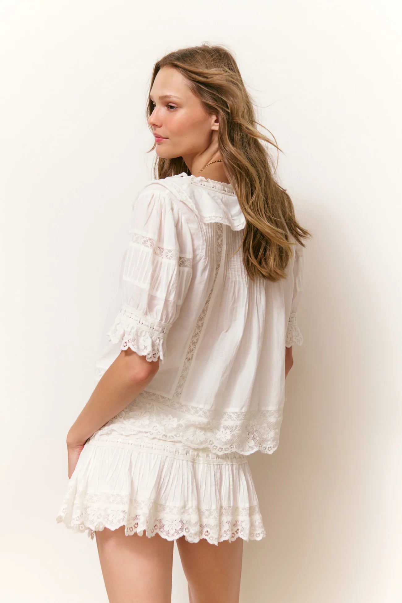 Romilly Cotton Lace Ruffle Blouse- Off White