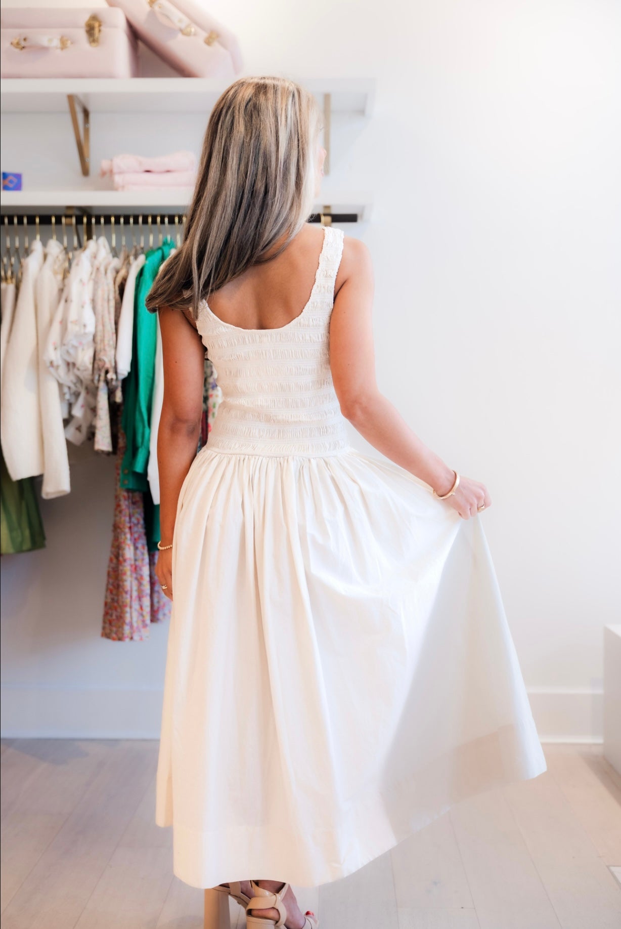 Alessia Smocked Drop Waist Dress- Shell