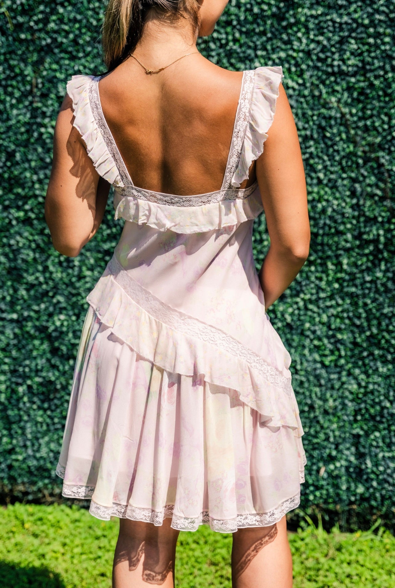 Serima Ruffled Lace-Trim Mini Dress
