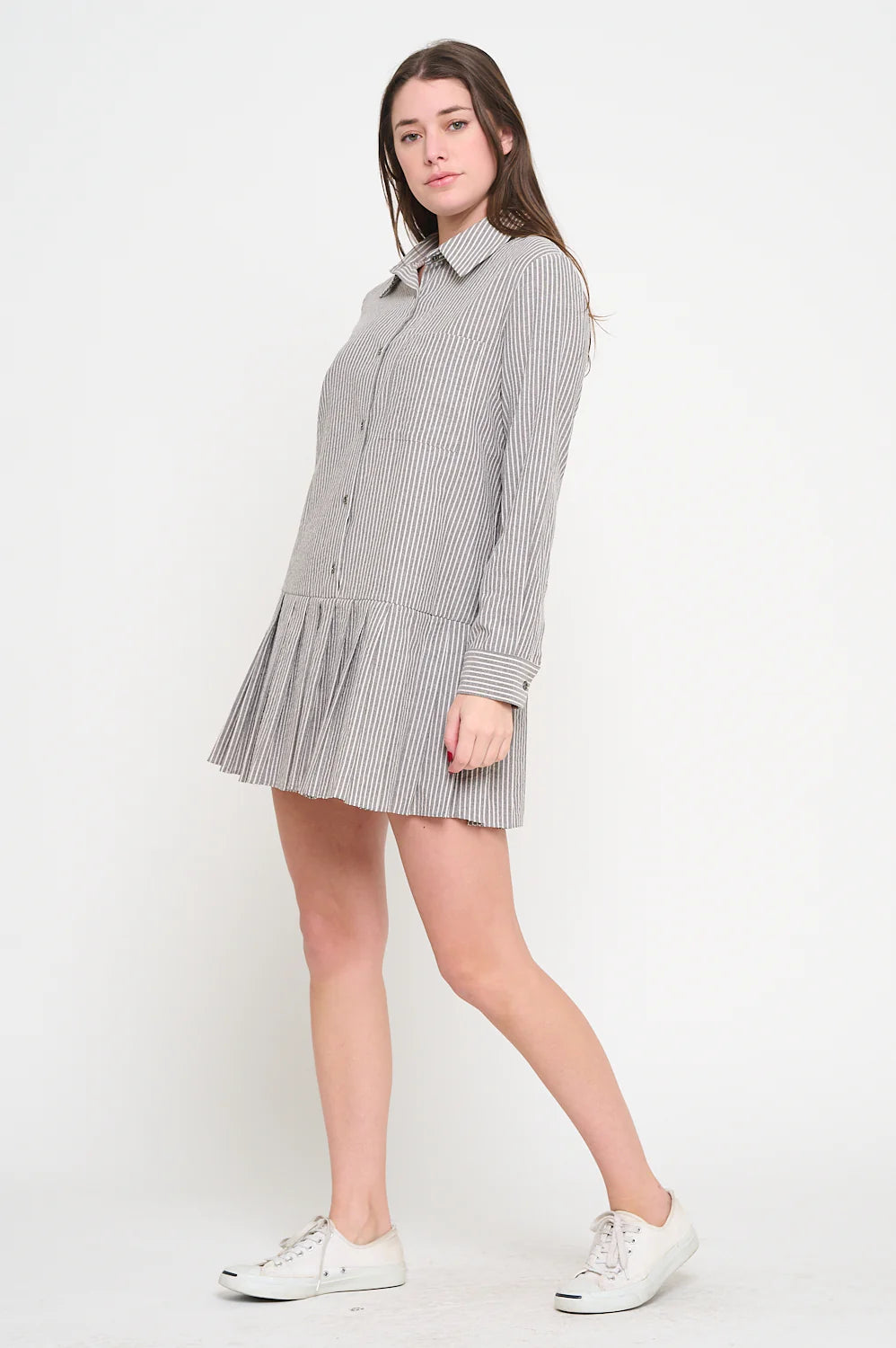 Stripe Pleat Shirt Dress