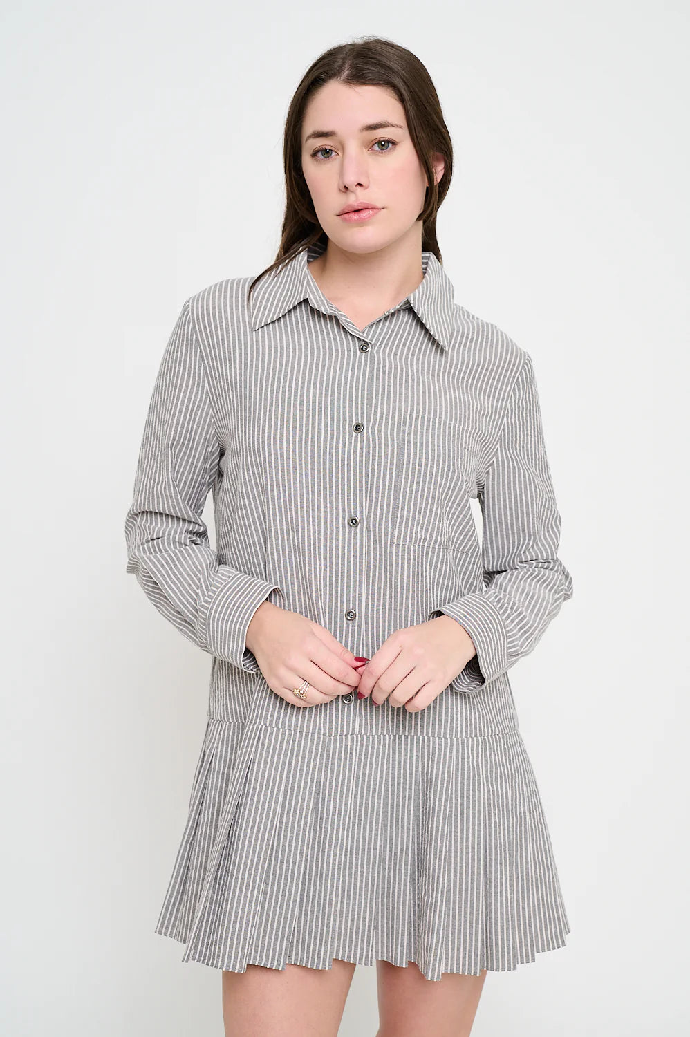 Stripe Pleat Shirt Dress
