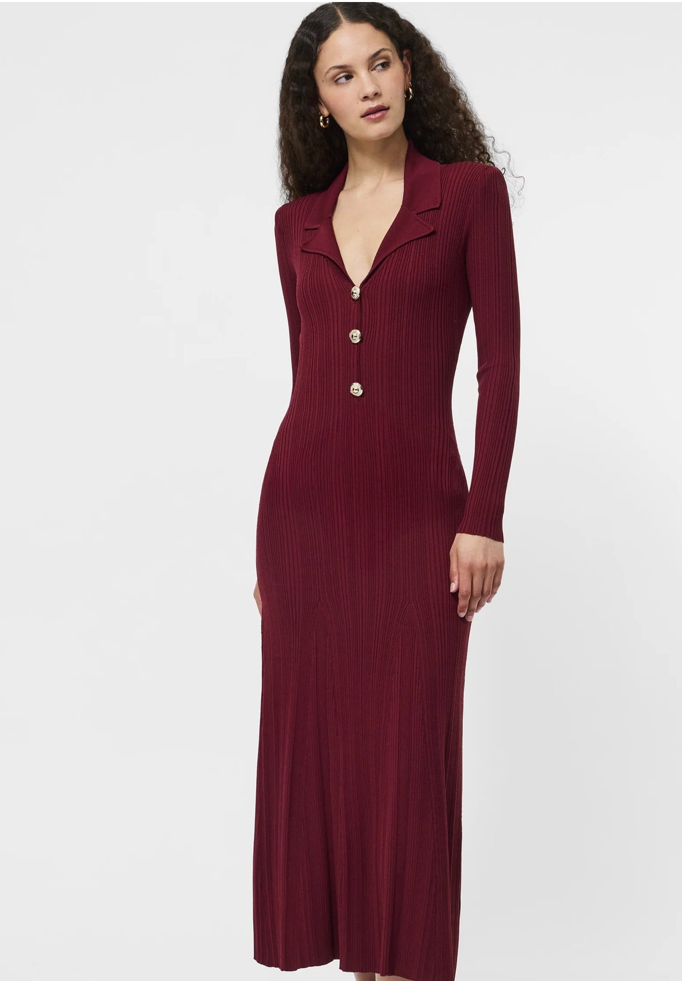 Crinkle Knit LS Maxi Dress