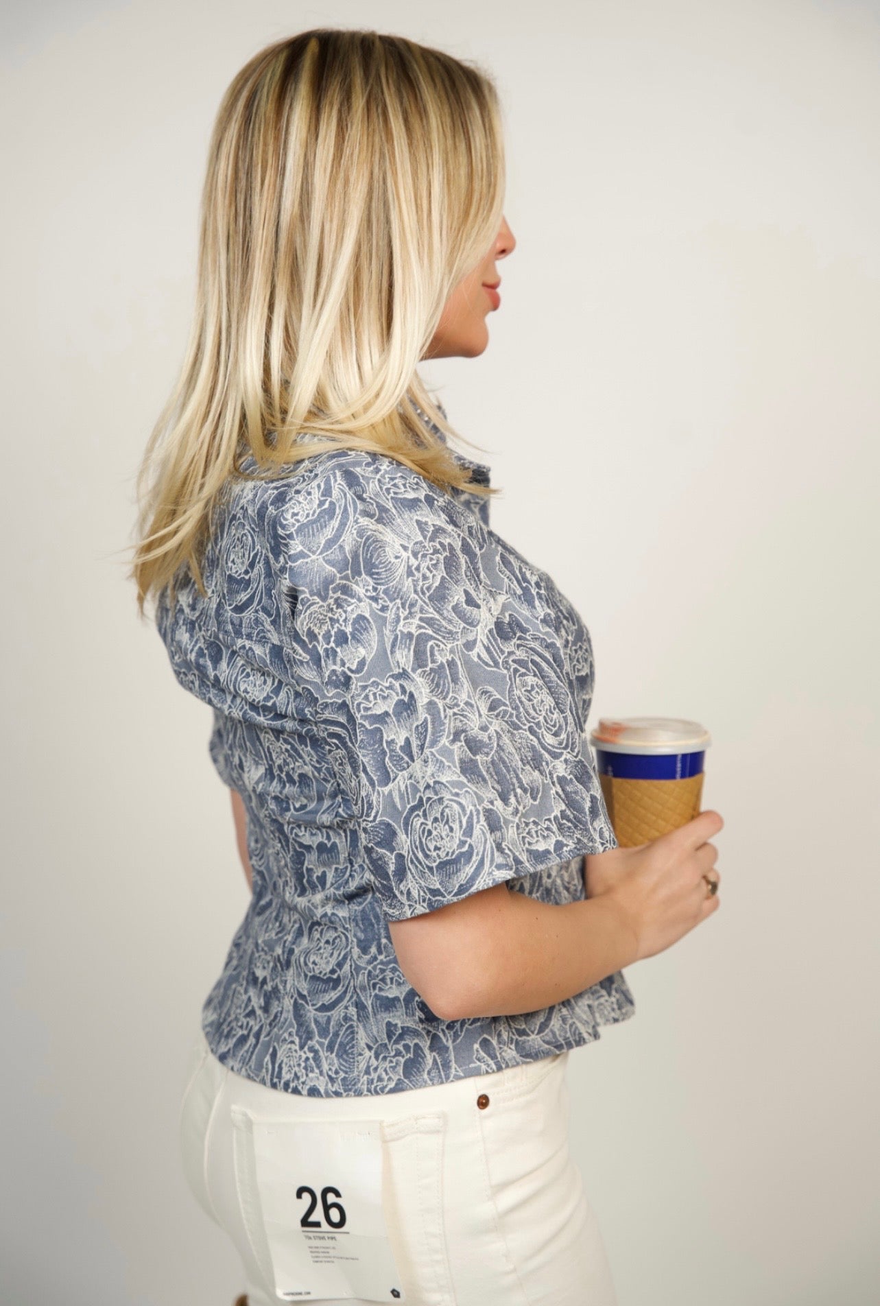Carine Blouse-Floral Denim Jacquard- Gilner Farrar