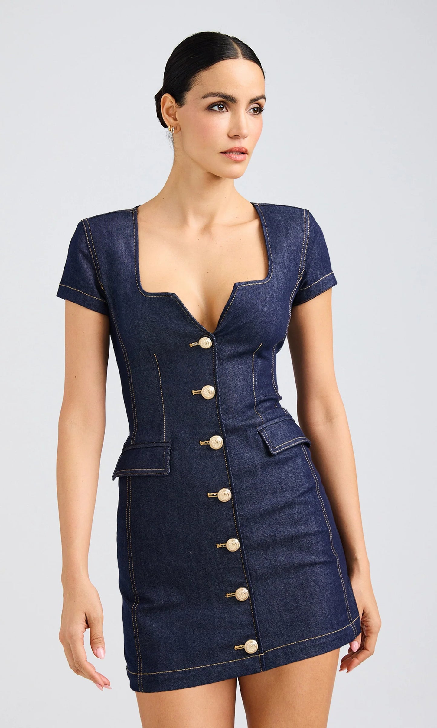 Brunella Sheen Denim Dress- Dark Denim Blue