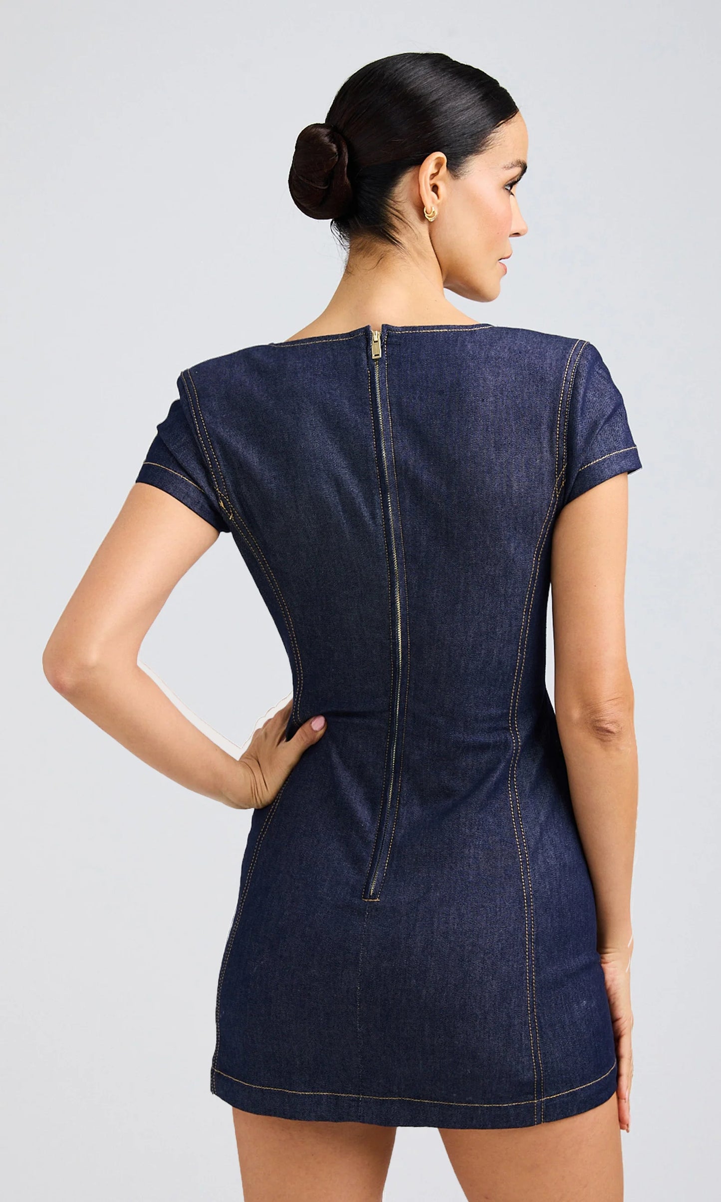 Brunella Sheen Denim Dress- Dark Denim Blue