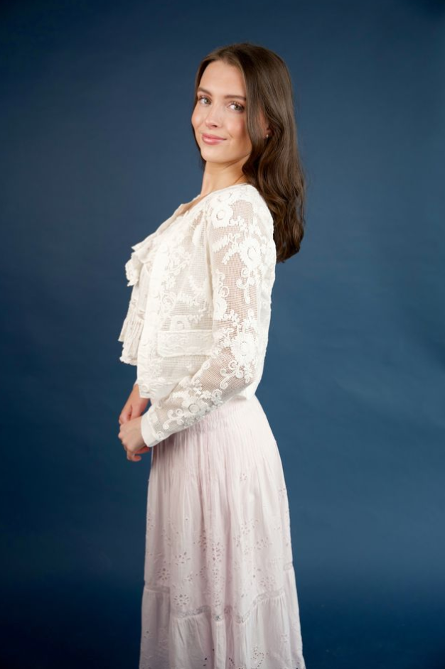 Mallow Eyelet Tiered Maxi Skirt Pale Lilac- LoveShackFancy