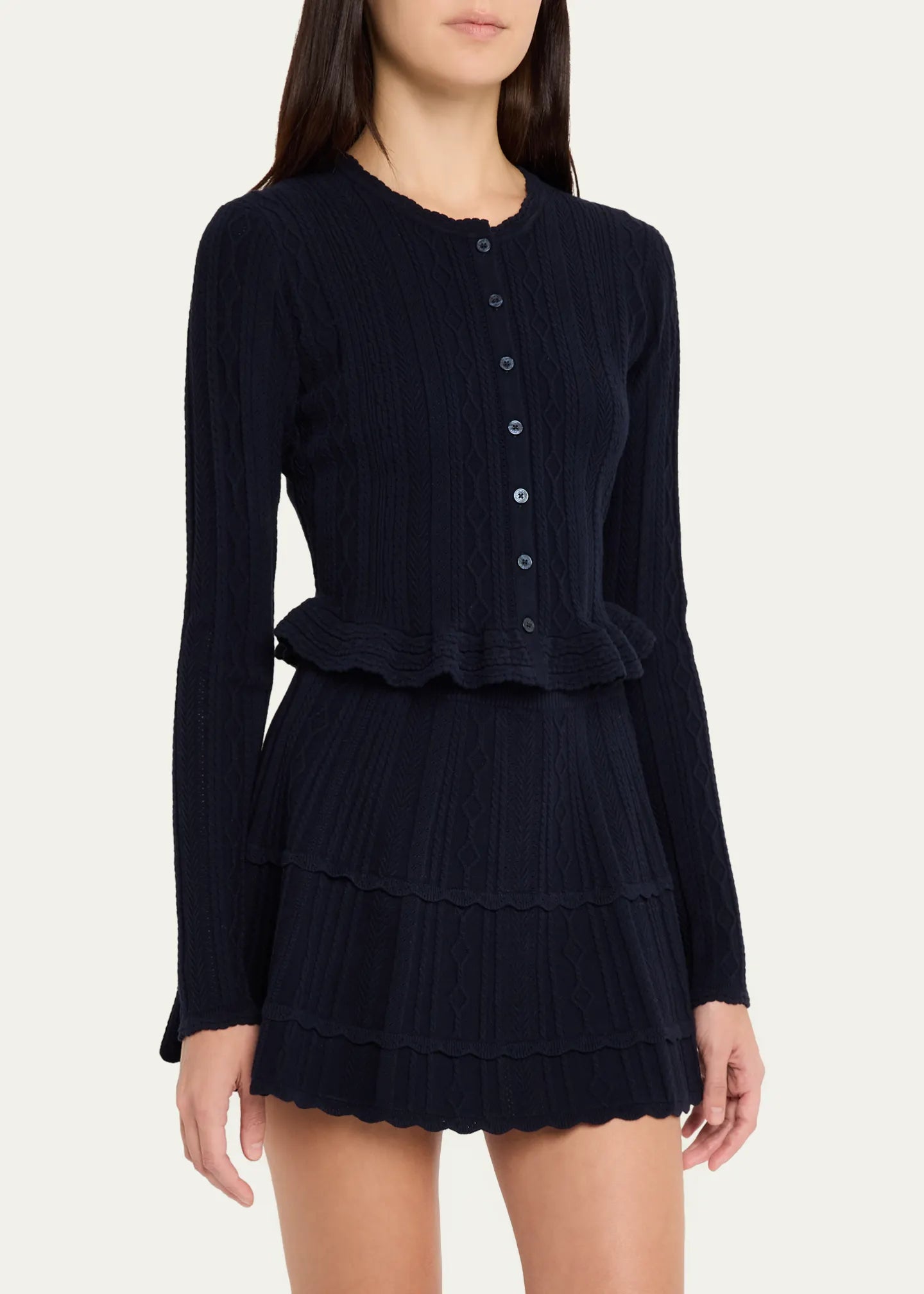 Orly Cropped Peplum Cardigan Midnight Kiss - LoveShackFancy