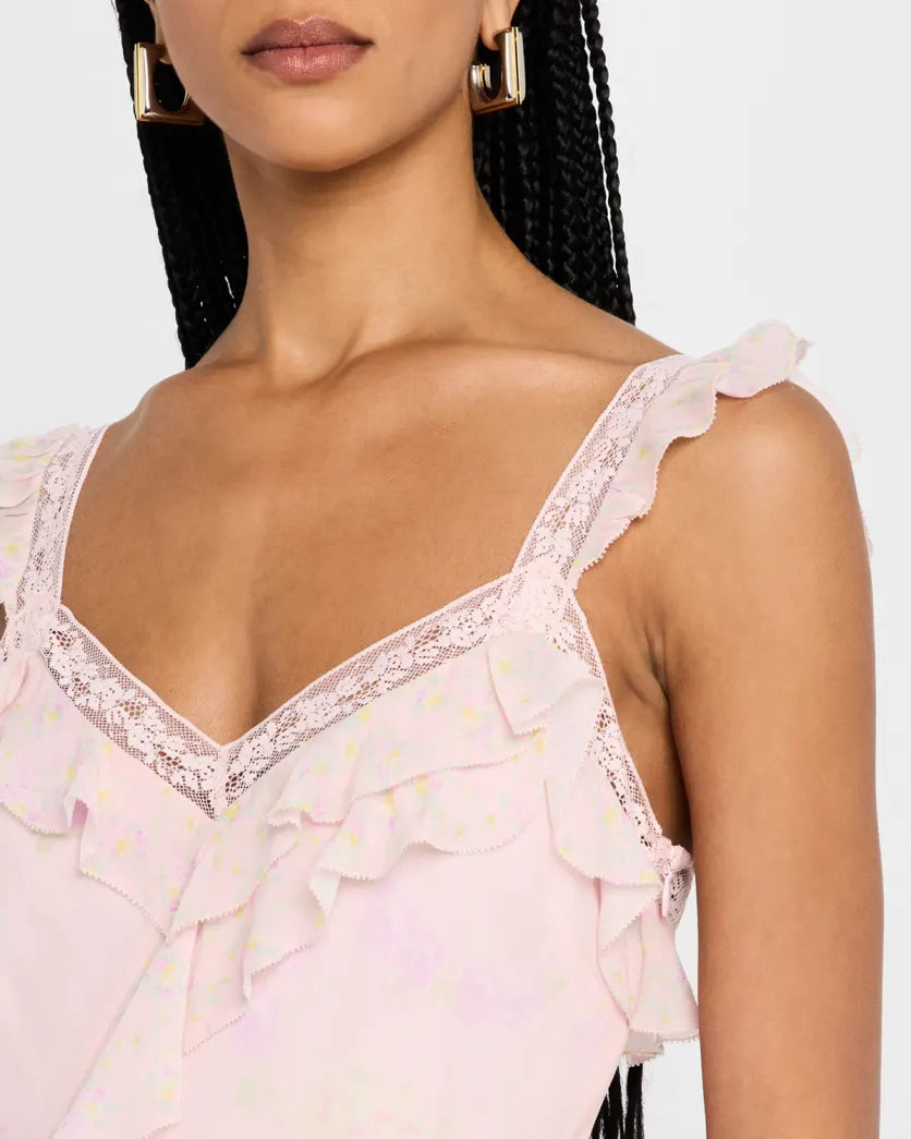 Serima Ruffled Lace-Trim Mini Dress