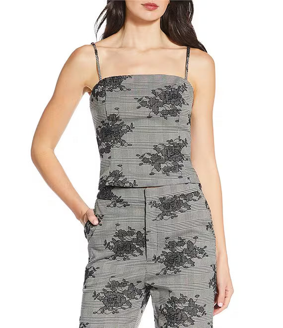 Heather Woven Embroidered Square Neck Top