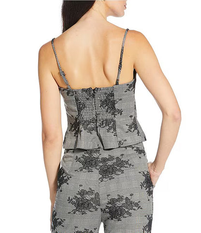 Heather Woven Embroidered Square Neck Top