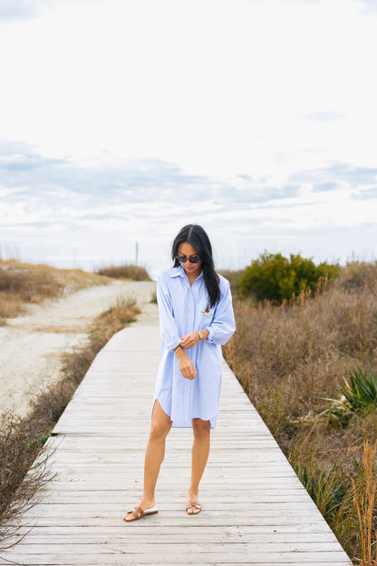 Three Sheets Shirt Dress- Blue Stripe