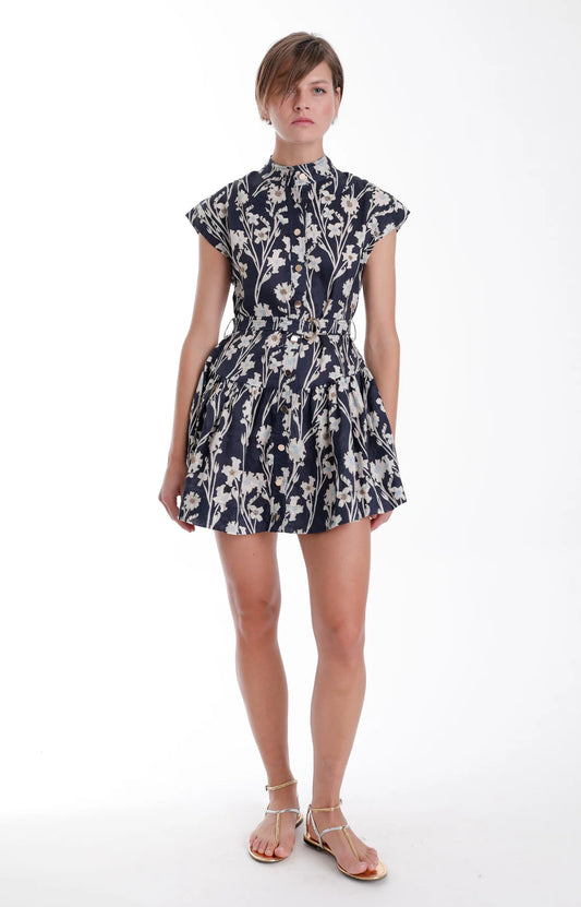 Zelle Embroidered Mini Dress-Navy Floral