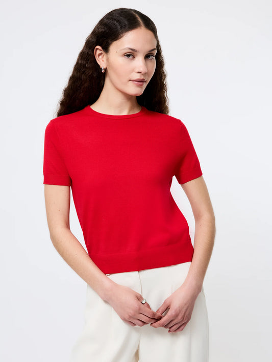 Nola Fine Knit Short Sleeve Sweater-Mars Red