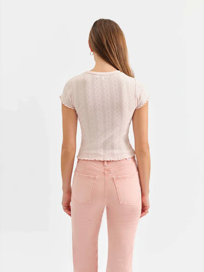 Pointelle Tee- Pink