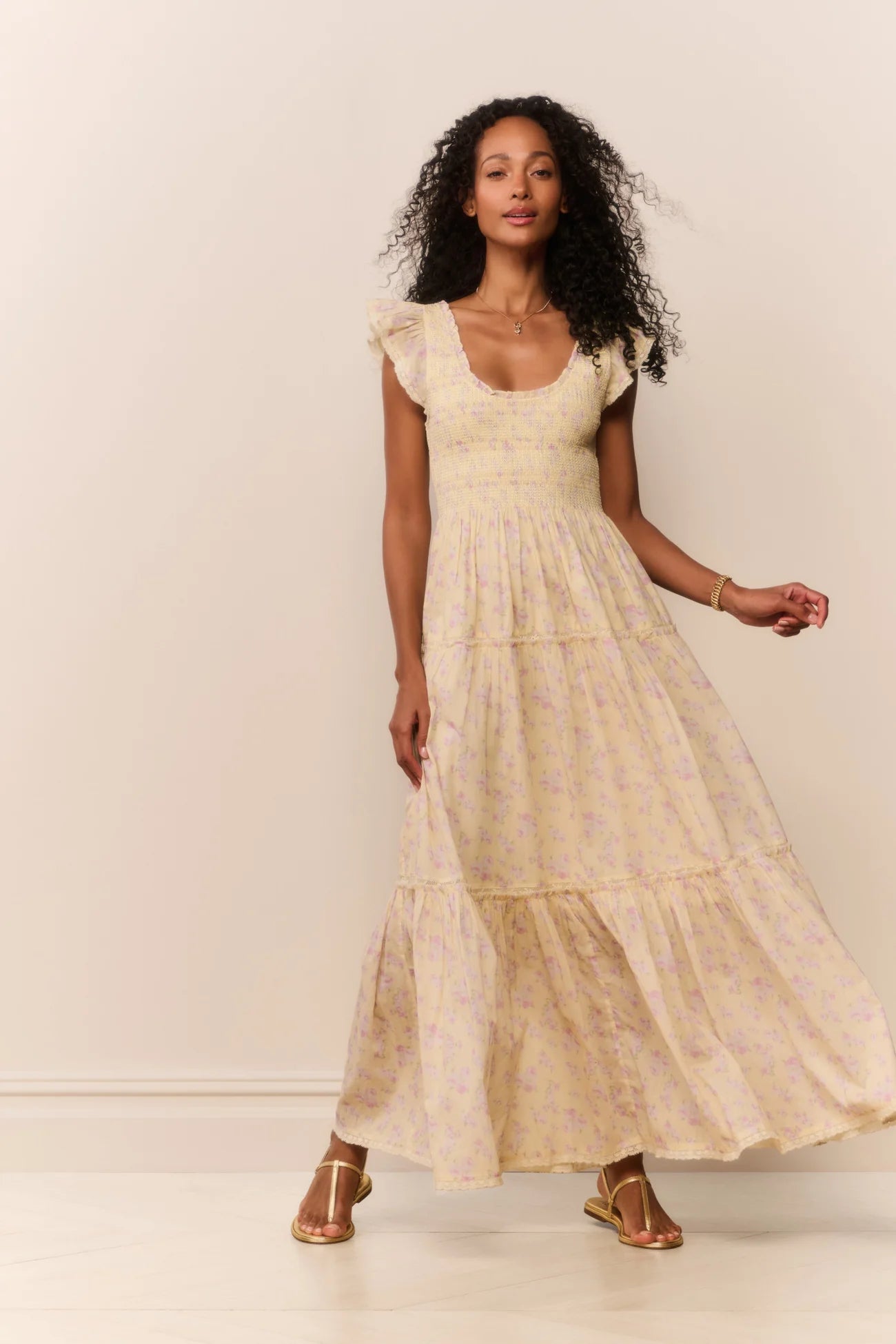 Chessie Blooming Floral Maxi Dress Lemon Sprtiz- LoveShackFancy