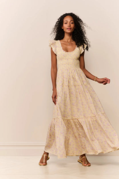 Chessie Blooming Floral Maxi Dress Lemon Sprtiz- LoveShackFancy