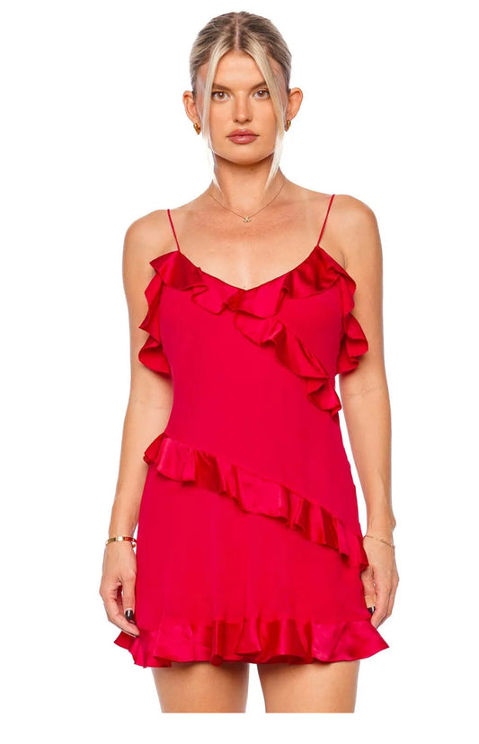 Lomina Ruffle Dress in Red