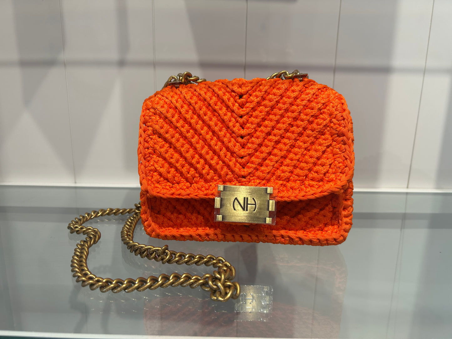 Orange Woven Handbag