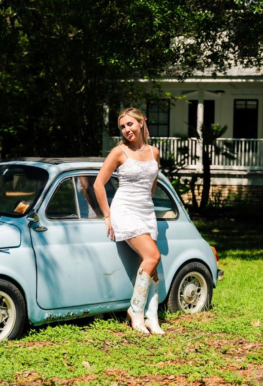 Olivine Linen Crochet Lace Mini Dress-Loveshackfancy