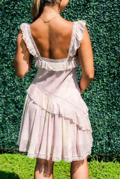 Serima Ruffled Lace-Trim Mini Dress