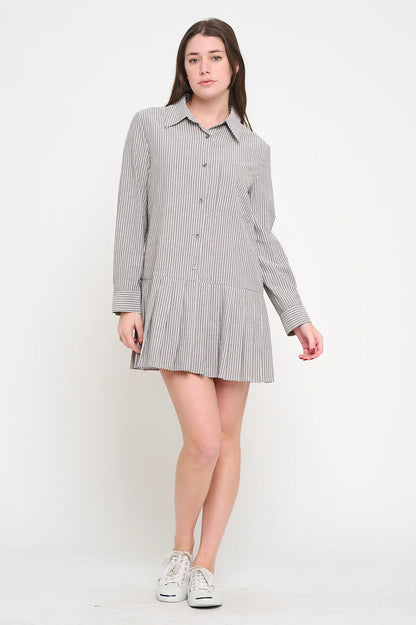 Stripe Pleat Shirt Dress