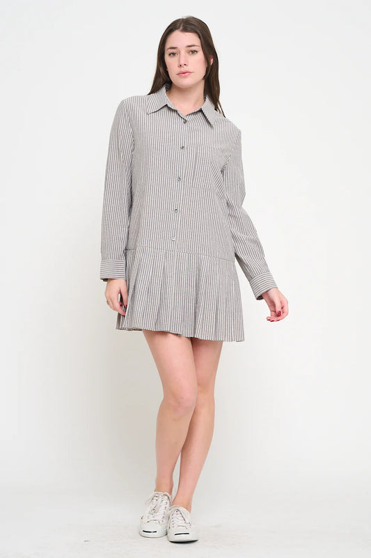 Stripe Pleat Shirt Dress