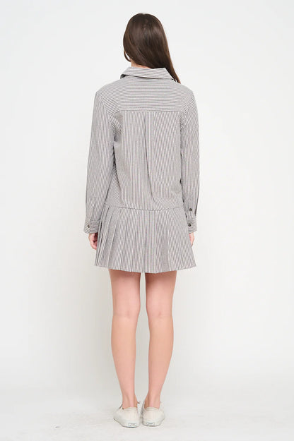 Stripe Pleat Shirt Dress