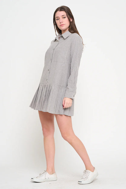 Stripe Pleat Shirt Dress
