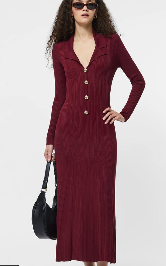 Crinkle Knit LS Maxi Dress