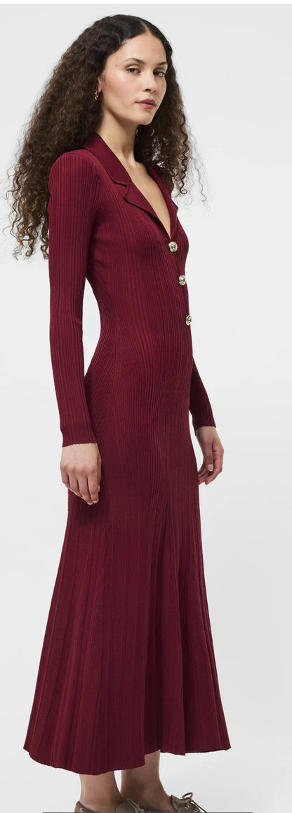 Crinkle Knit LS Maxi Dress