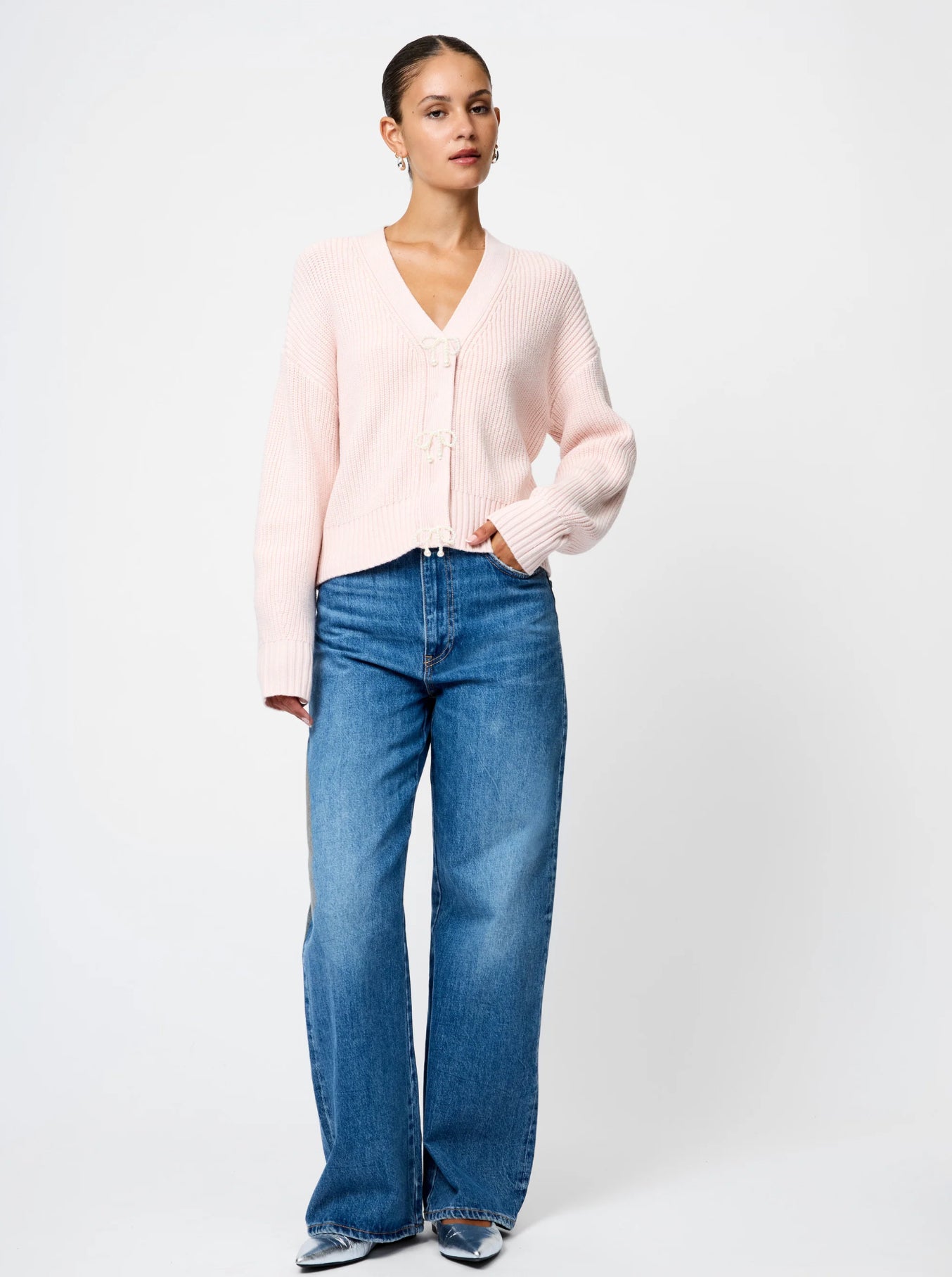 Babysoft Pearl Bow Sweater Soft Blush