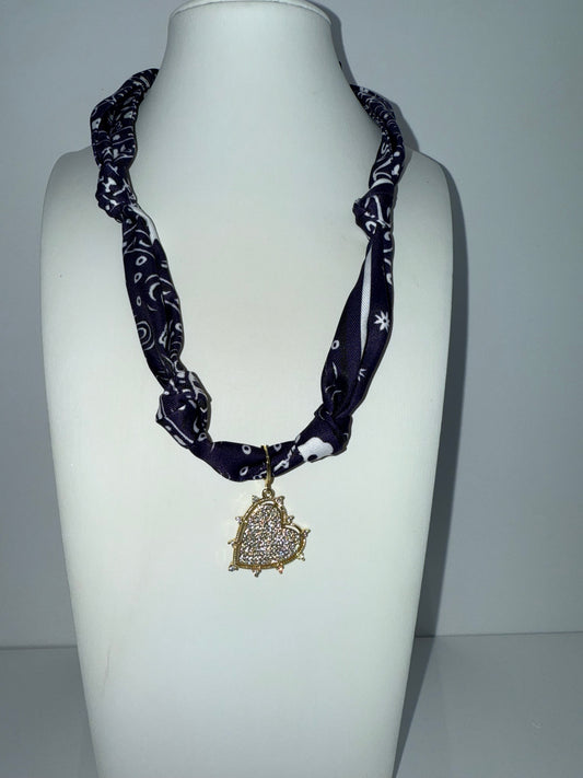 Edgy Heart Navy Bandana Necklace