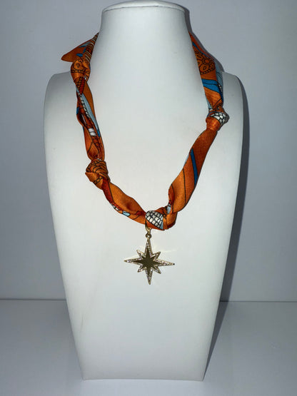 Polaris Star Orange Paisley Bandana Necklace