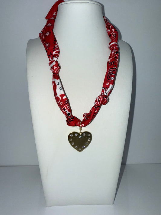 Stud Heart Red Bandana Necklace