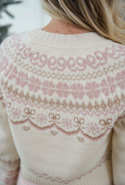 Shantae Wool Fair Isle Cardigan - Pink Champagne