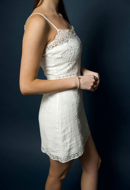 Olivine Linen Crochet Lace Mini Dress-Loveshackfancy