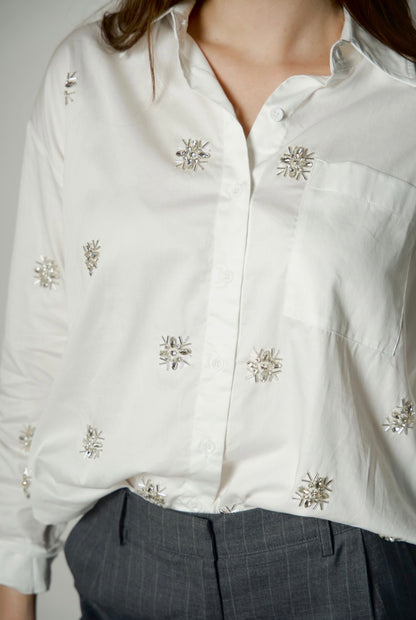 Gisela Rhinestone Blouse White- Karina Grimaldi