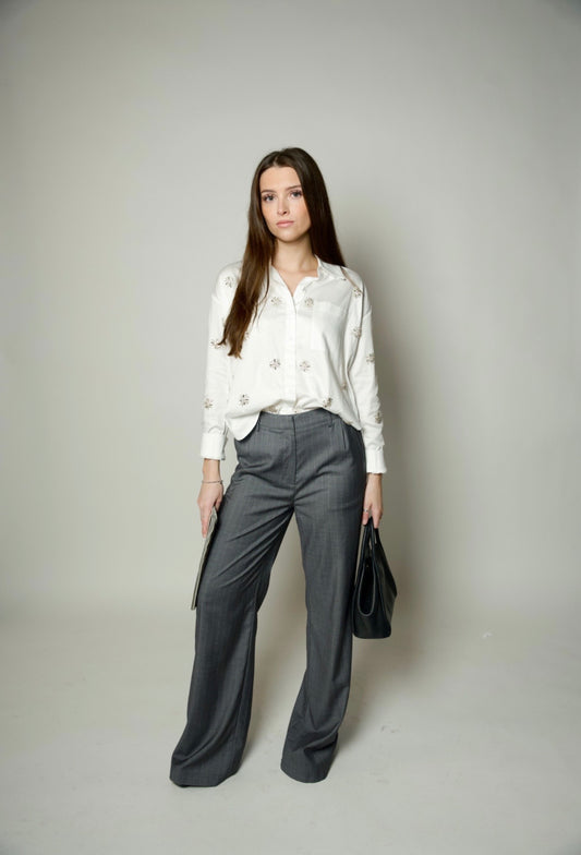 Gisela Rhinestone Blouse-White