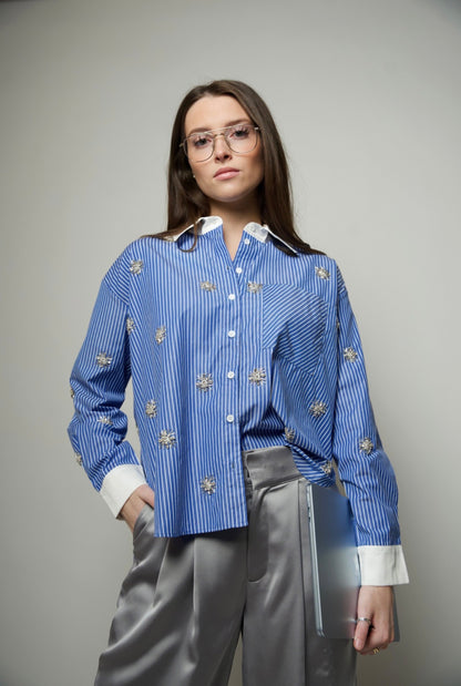 Lumi Blouse Blue Stripes- Karina Grimaldi