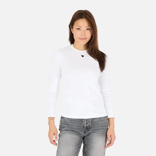 KR Long Sleeve Rib Tee White- Kerri Rosenthal