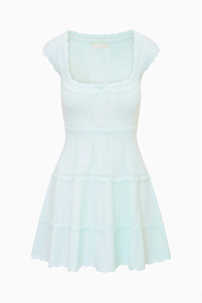 Laighton Stretch Pointelle Mini Dress Dusty Lagoon- LoveShackFancy