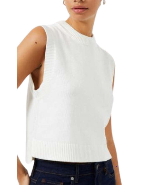 Mozart Crew Neck Sleeveless Vest- Winter White