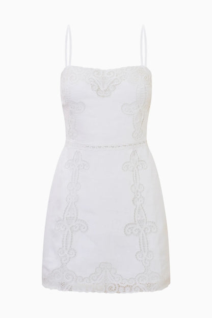 Olivine Linen Crochet Lace Mini Dress-Loveshackfancy