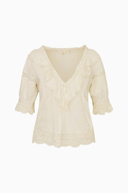 Romilly Cotton Lace Ruffle Blouse- Off White